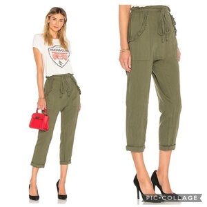 THE GREAT. Linen Cotton Blend Army Green The Tulip Cropped Pants Sz 0